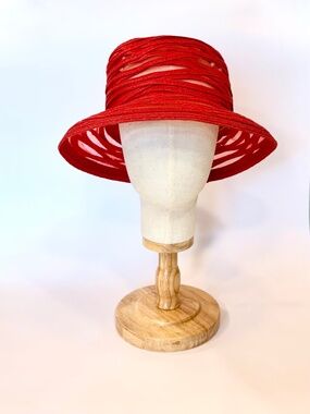 Vintage Inspired Nine West Red Mesh Ribbon Cloche Sun Hat. Nine West Red Hats for Women for sale | eBay main image 2
